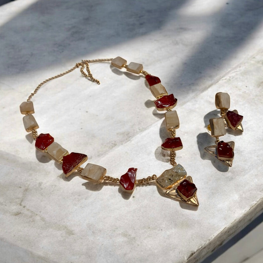 Pyramidia Carnelian and Pearl Necklace