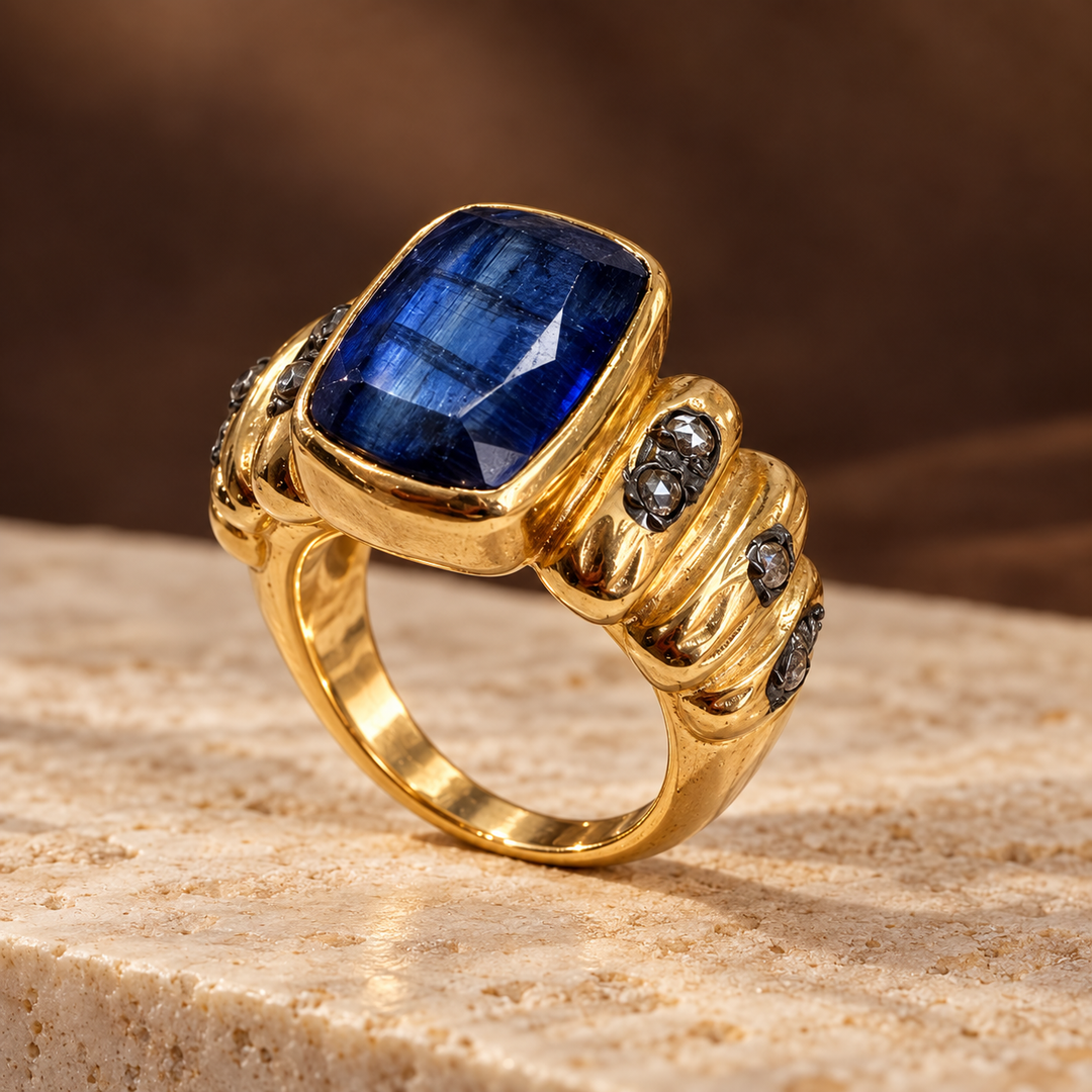 The Kyanite Empress Ring | Kyanite & Diamond Statement Ring