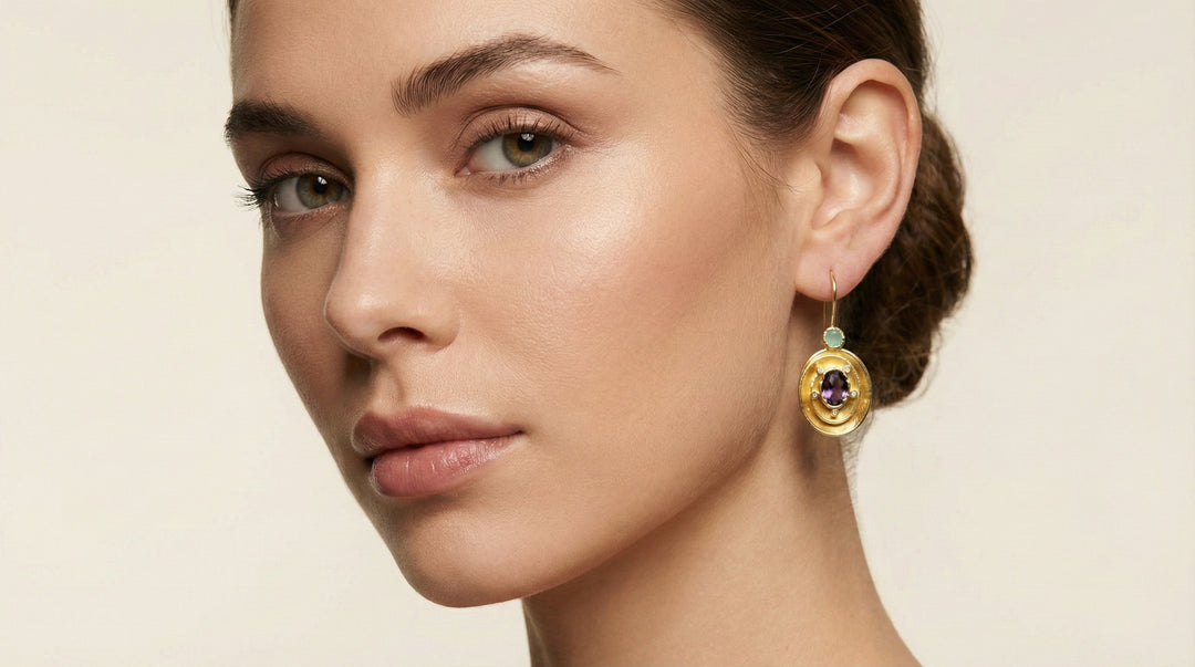 Celestial Siren Earrings – Amethyst & Aquamarine Gold-Plated Statement Earrings