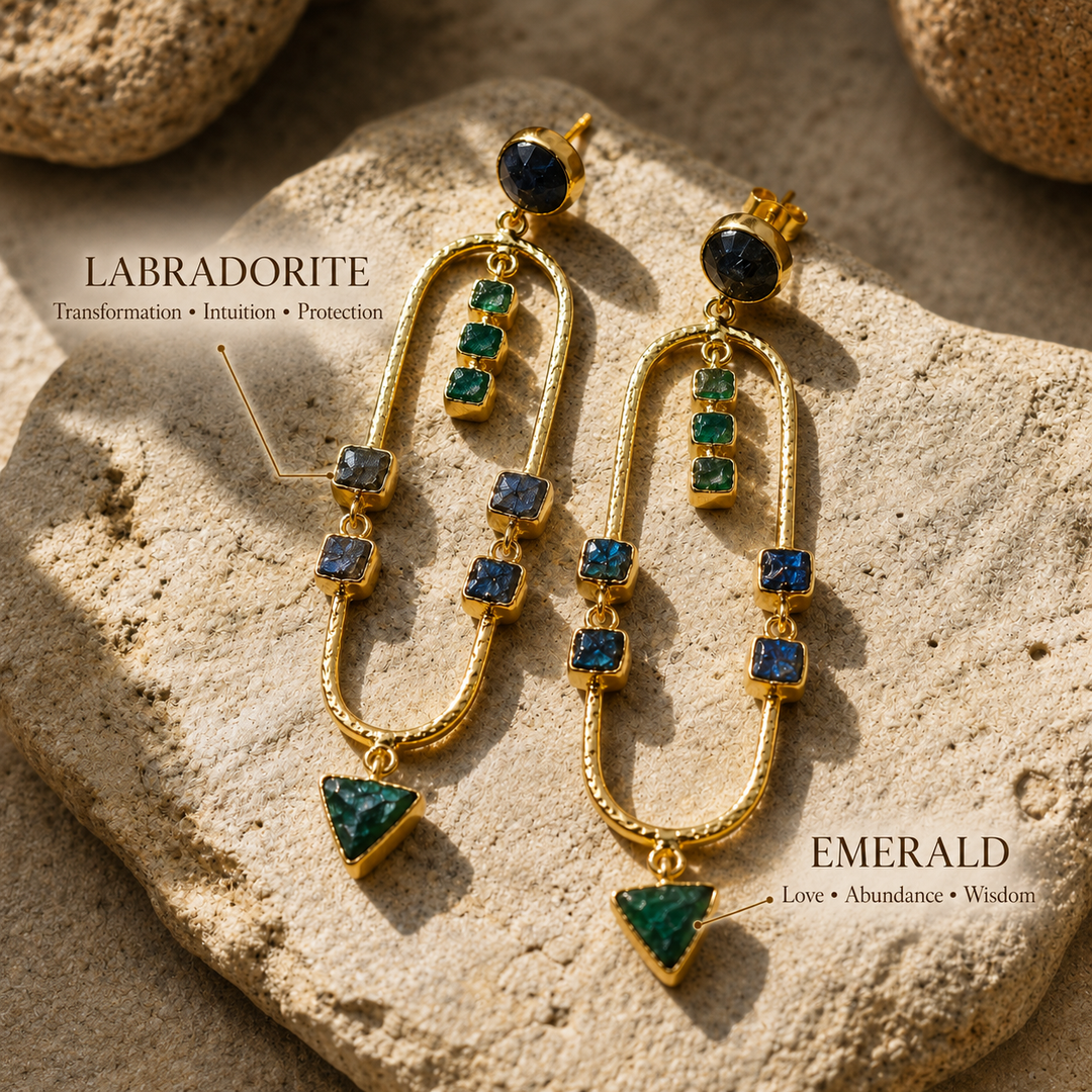 Aurelia Arch Earrings | Natural Gemstone Statement Earrings | 18K Gold Plated