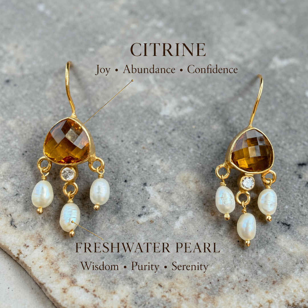Celeste Gemstone & Pearl Drop Earrings