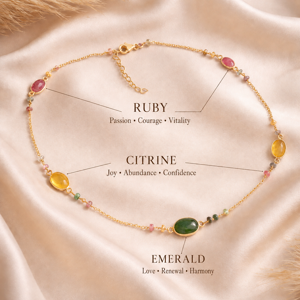 Zarif ruby and citrine gemstone necklace, handmade in 18k gold vermeil on 925 sterling silver by DanAmara Jewellery