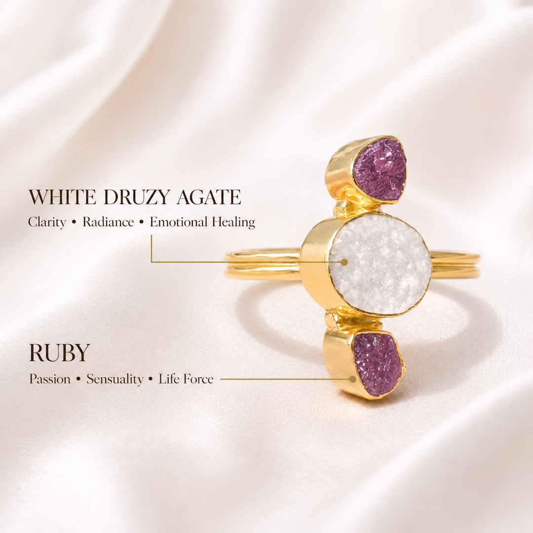 Fireheart Agate And Ruby Ring