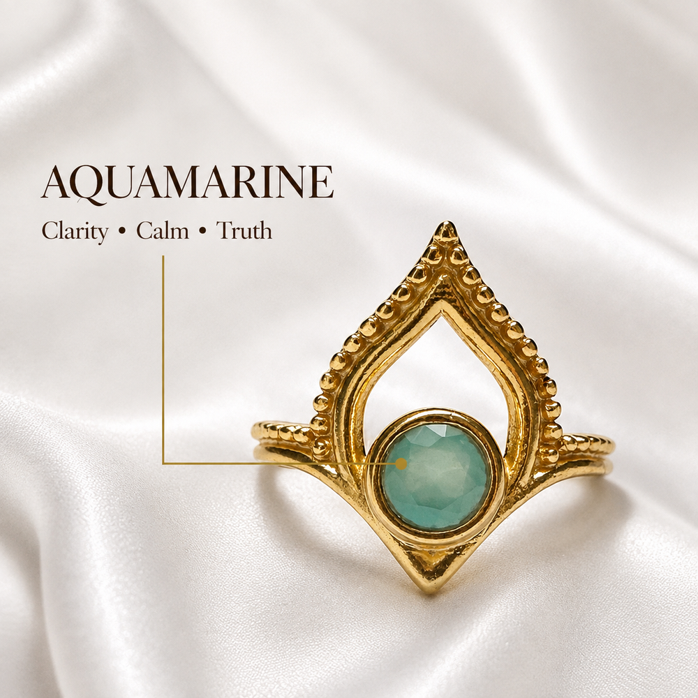 March Birthstone Aquamarine Ring with Sculptural Lotus Gold Setting
