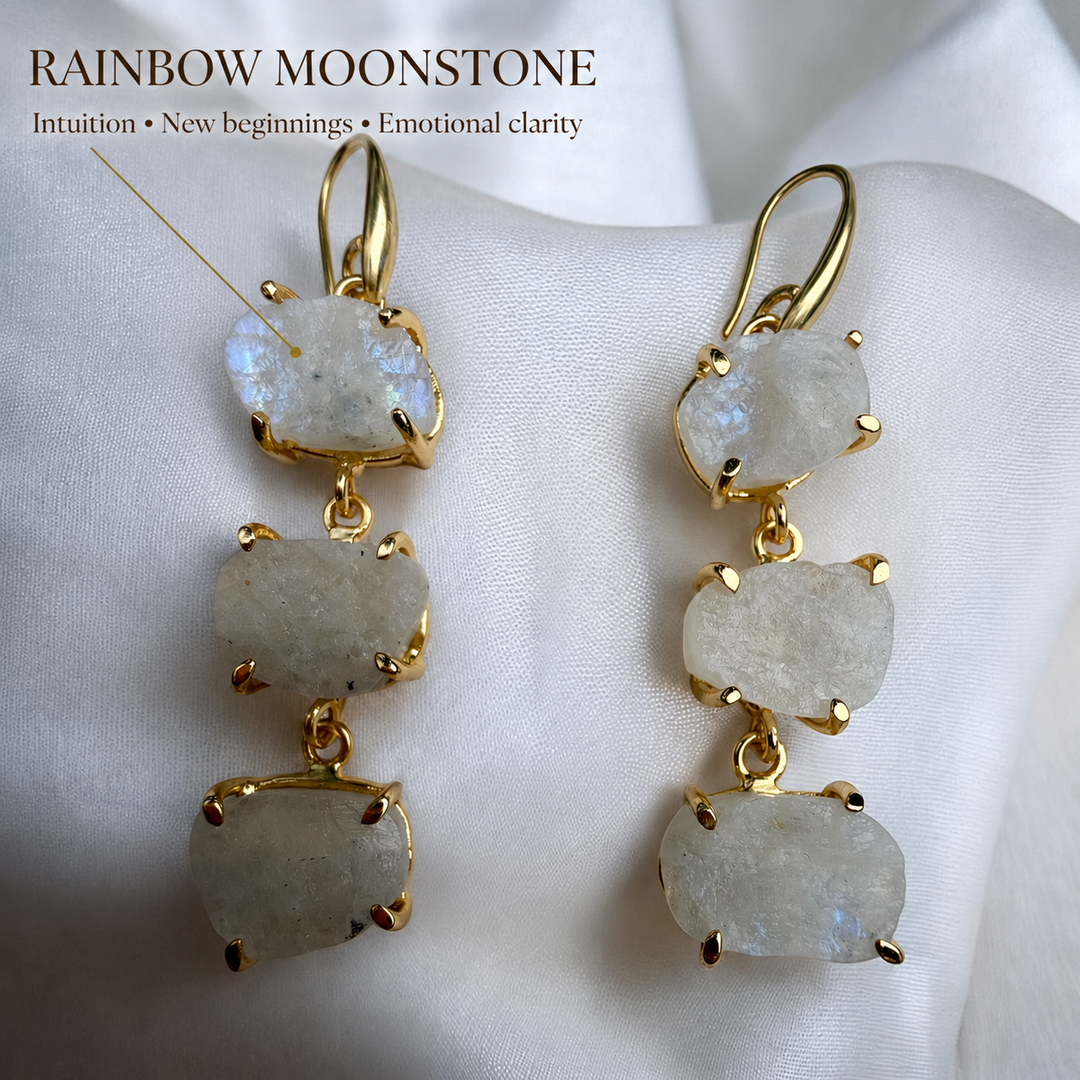 Three Tier Raw Crystal Drop Earrings
Moonstone