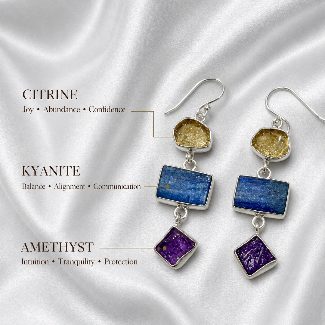 Handcrafted Three-Stone Crystal Drop Earrings in 925 Sterling Silver