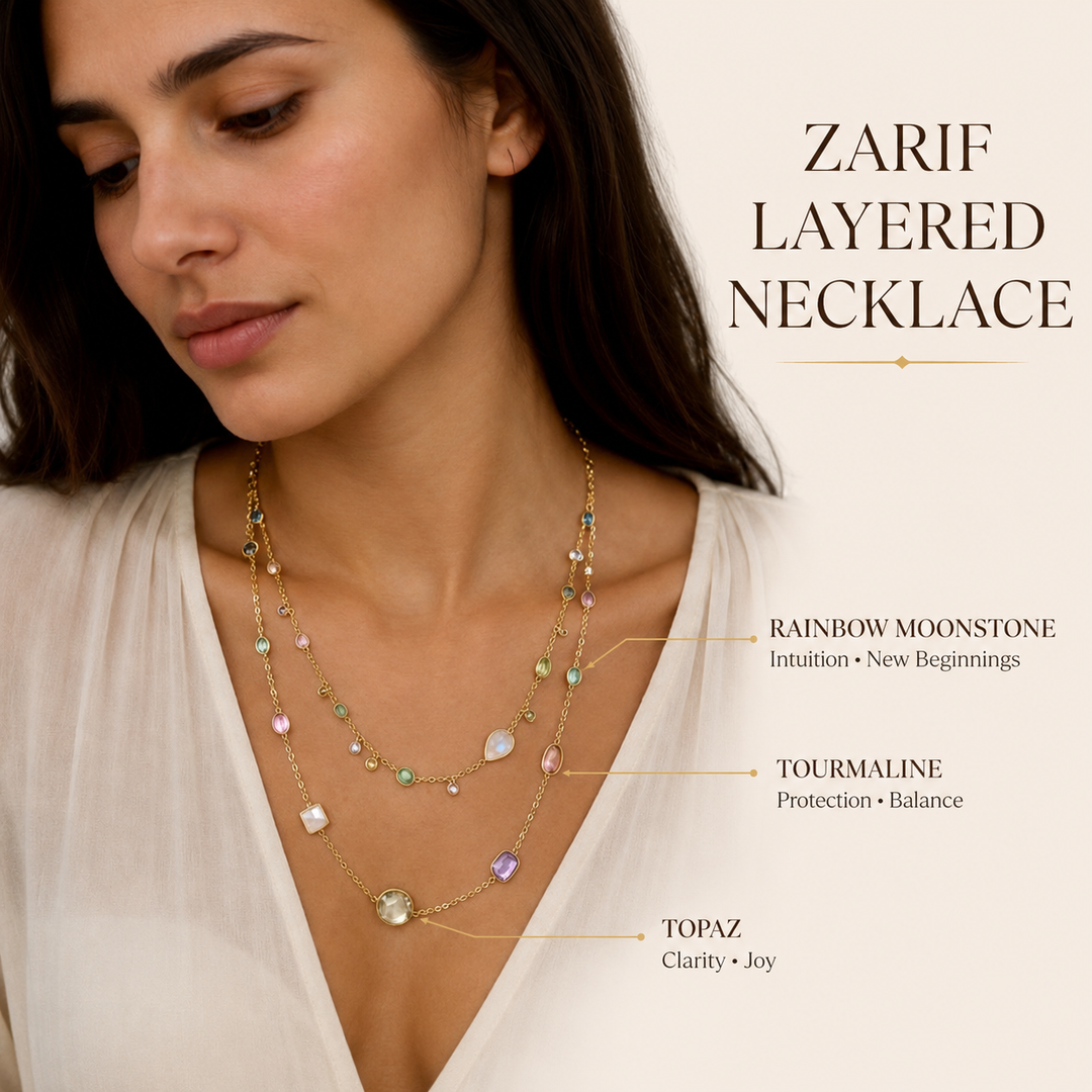 Zarif Rainbow Moonstone, Tourmaline & Topaz Layered Necklace