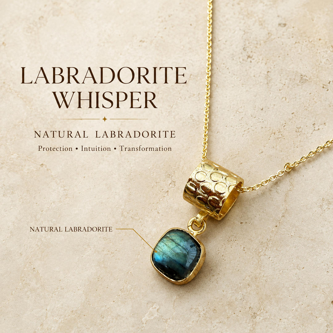 Labradorite Whisper Natural Labradorite Pendant Necklace – 18K Gold Plated