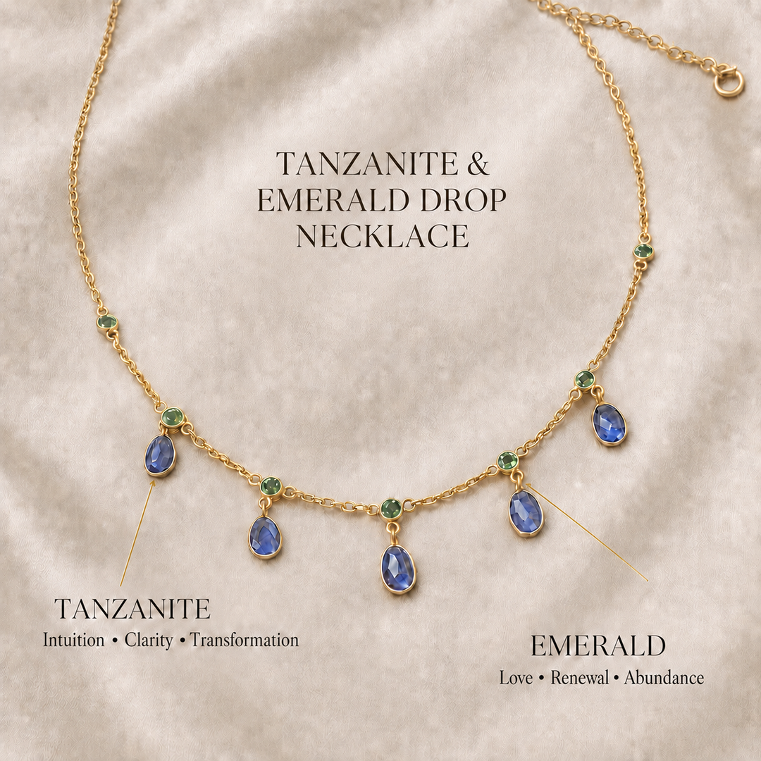 Tanzanite & Emerald Drop Necklace