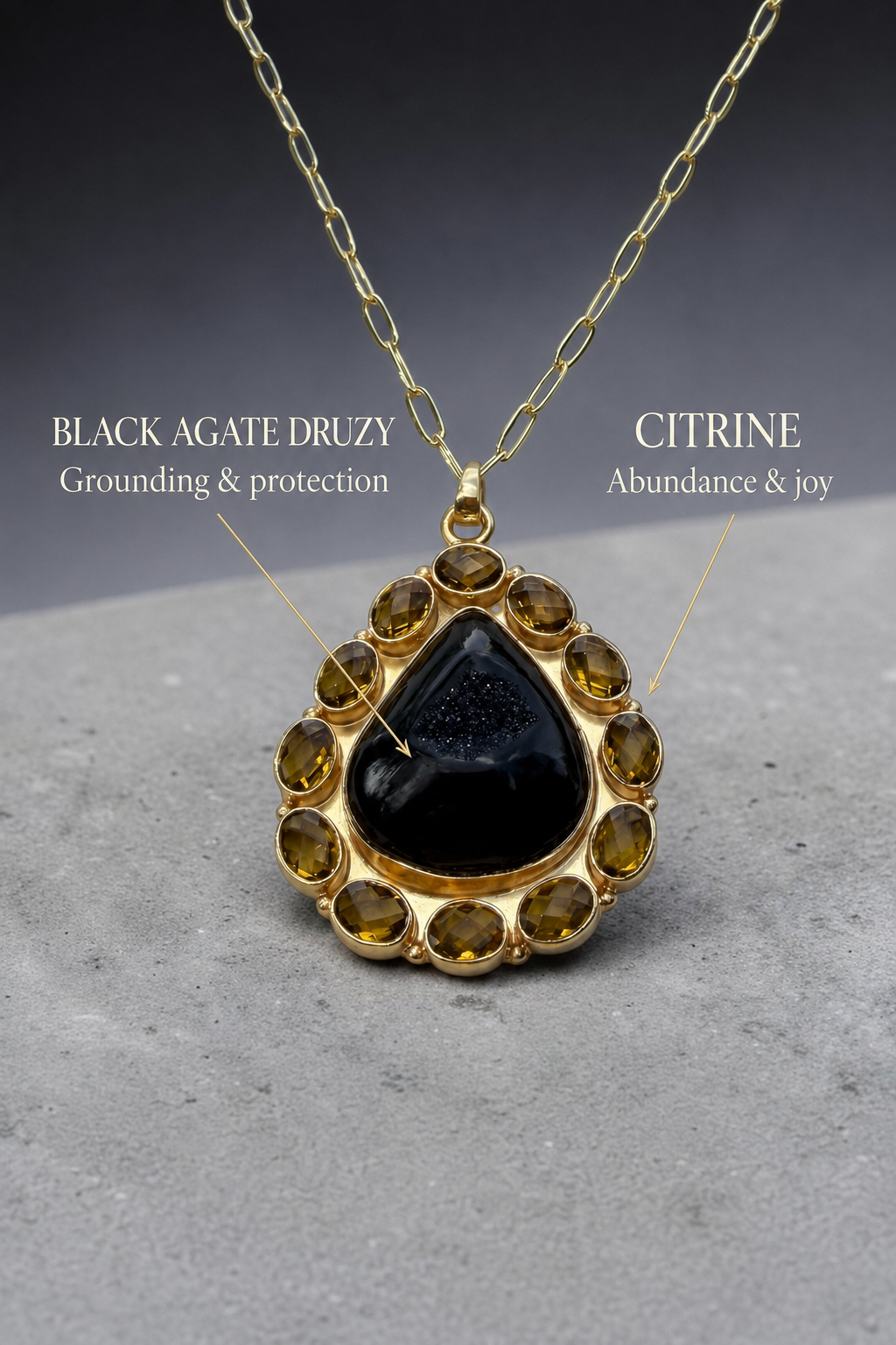 Solar Bloom Agate Druzy & Citrine Pendant
