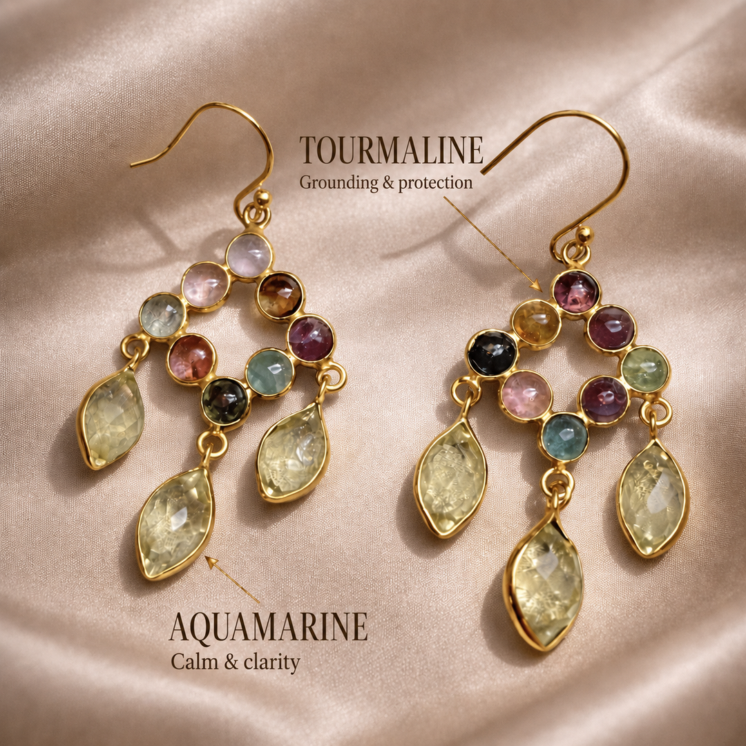 Zarif Multicolour Gemstone Statement Earrings