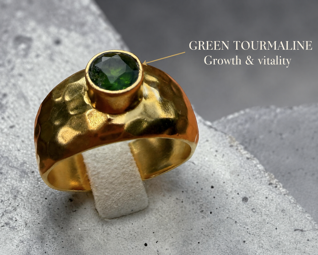 Green Tourmaline Verdant Hammered Sovereign Ring