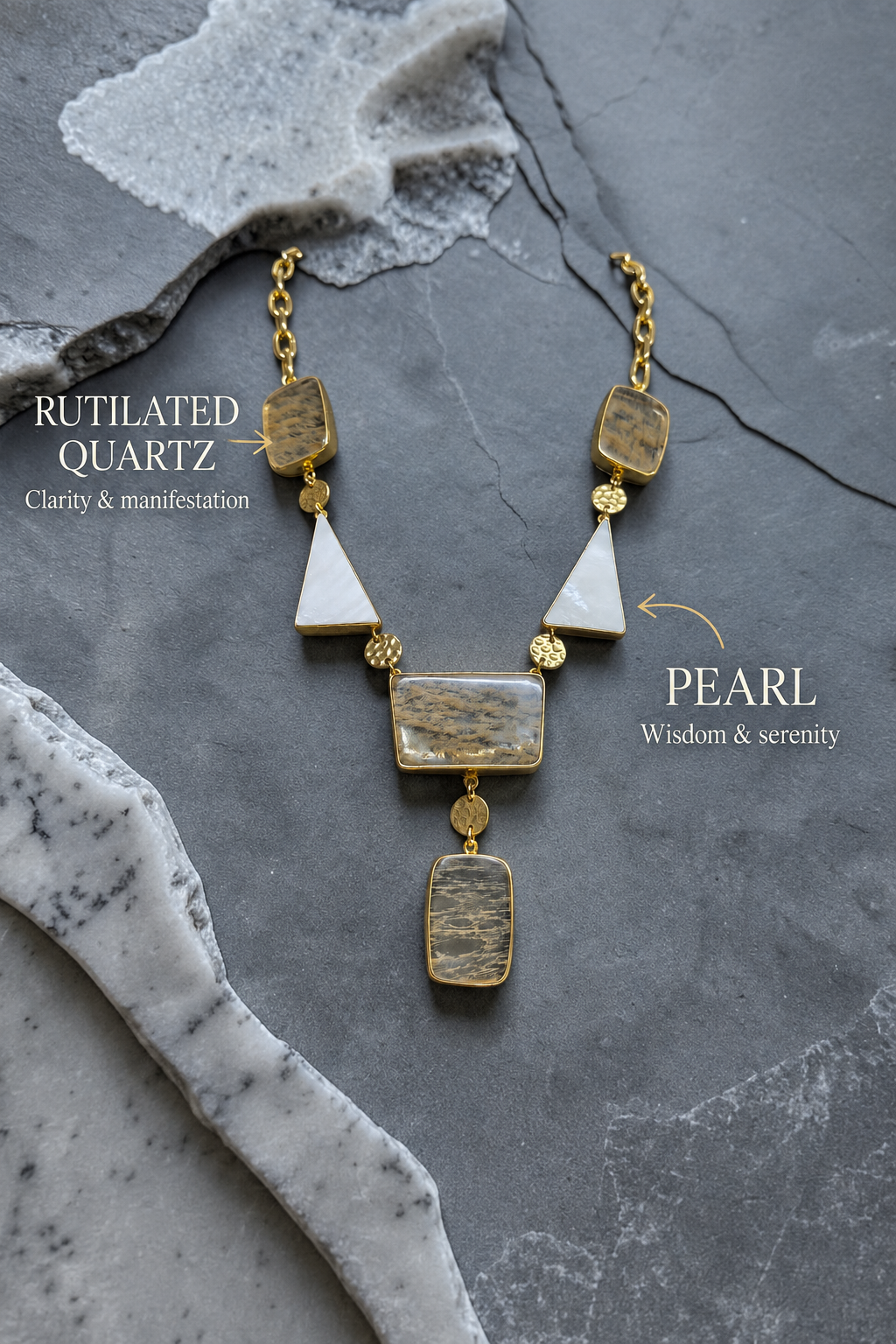 Rutilated Quartz & Pearl Statement Necklace