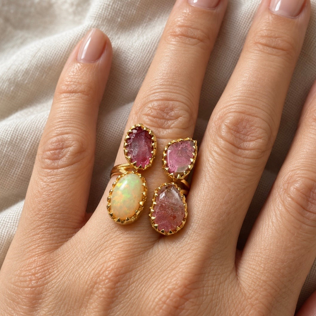 Firelight Butterfly Ring | Fire Opal & Watermelon Tourmaline