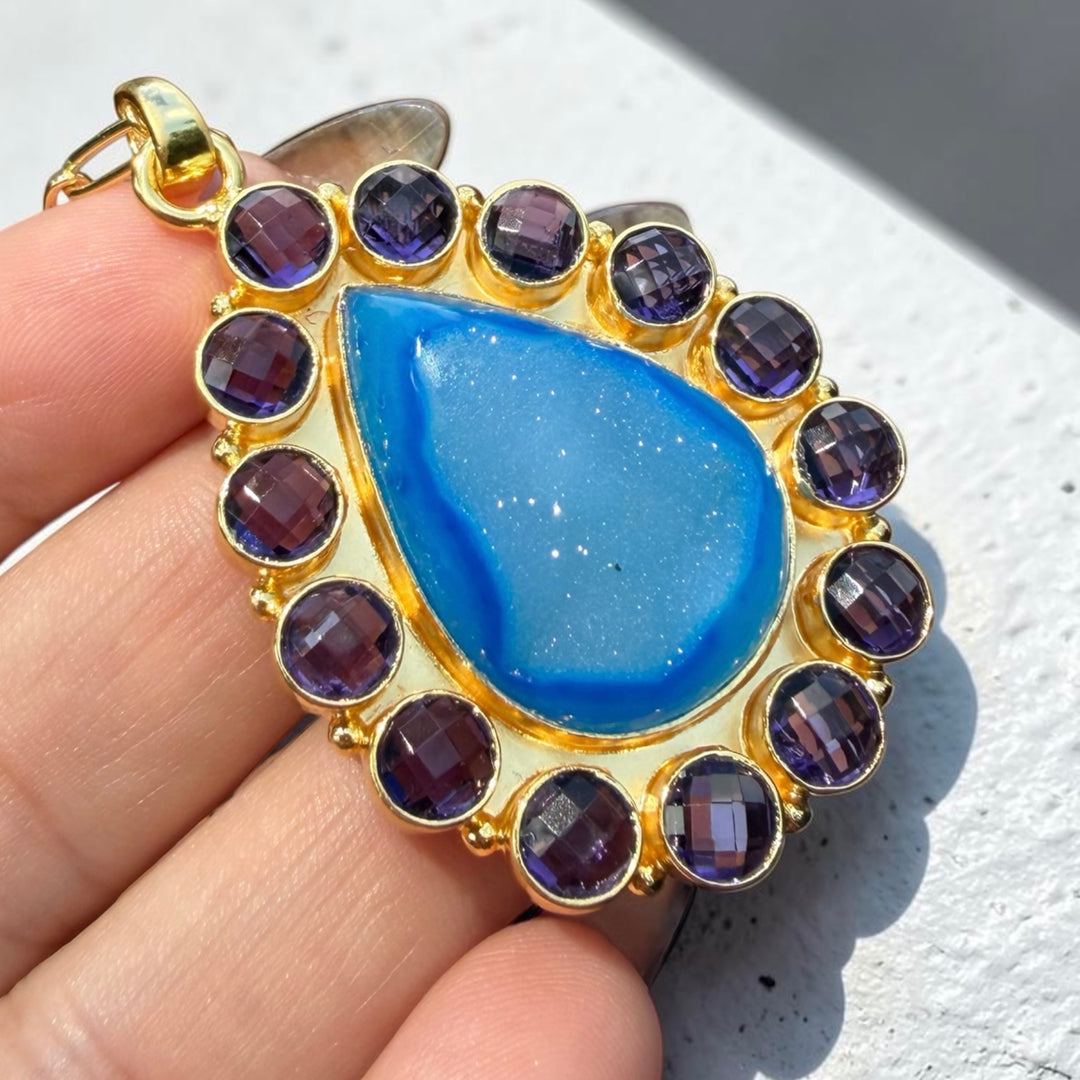 Solar Bloom | Blue Agate Druzy & Amethyst Statement Necklace