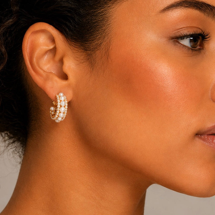 Freshwater Pearl And Zirconia 
Hoop Earrings
