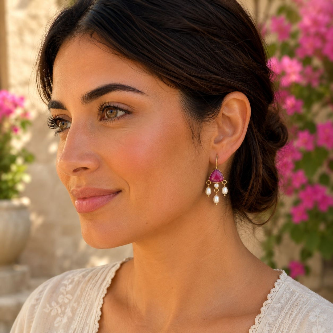 Celeste Gemstone & Pearl Drop Earrings