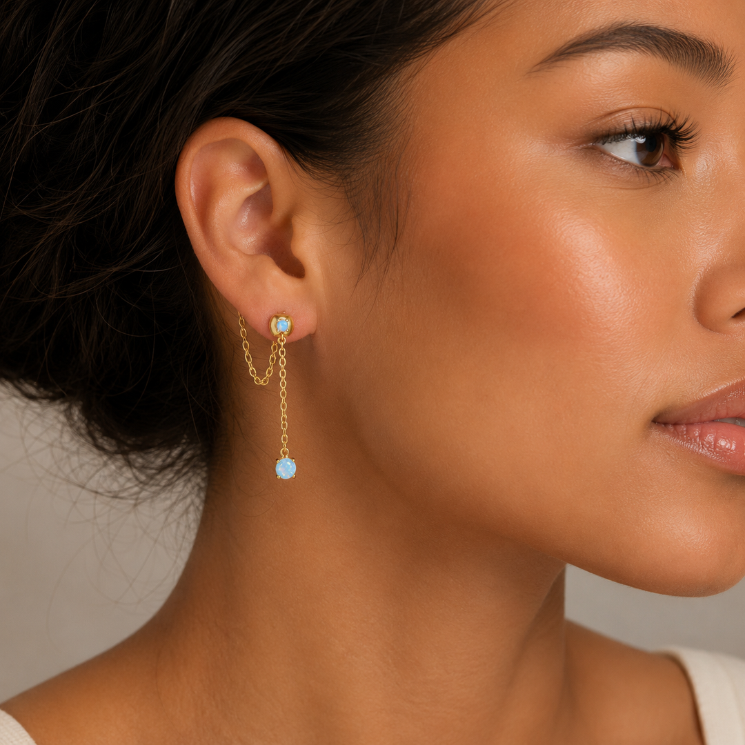 Blue Opal Celestial Thread Earrings
