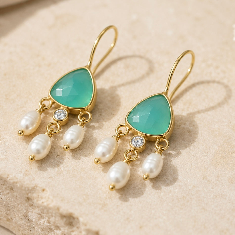 Celeste Gemstone & Pearl Drop Earrings