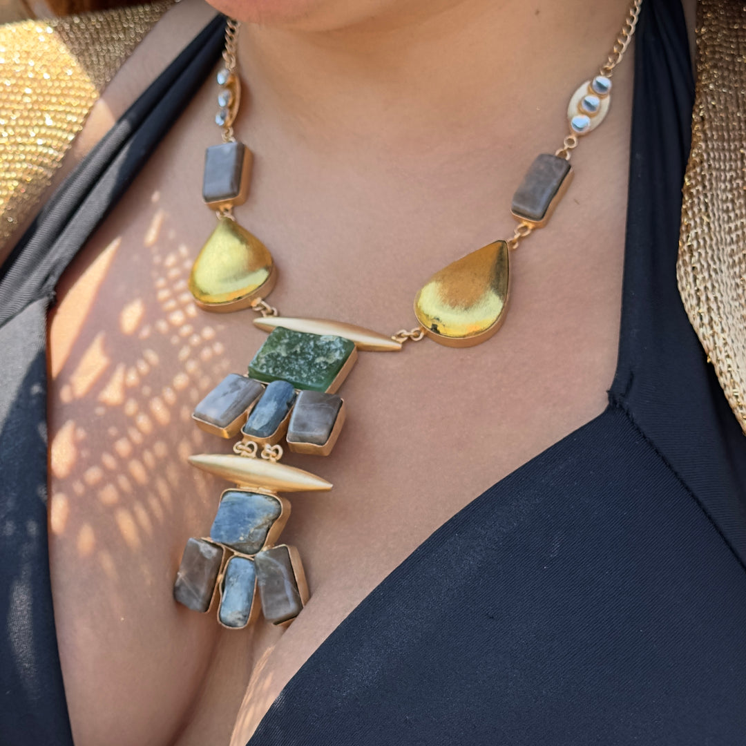 Gaia’s Rhythm Green Qaurtz and Smokey Labradorite Necklace