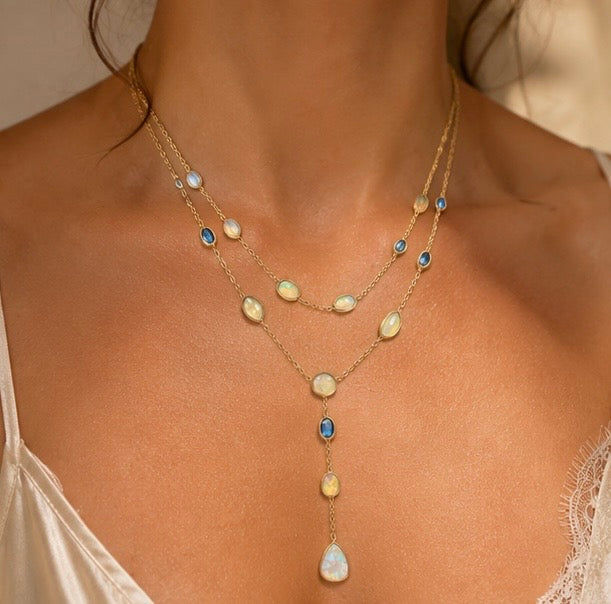 Zarif Fire Opal, Moonstone & Tanzanite Two-Layer Necklace