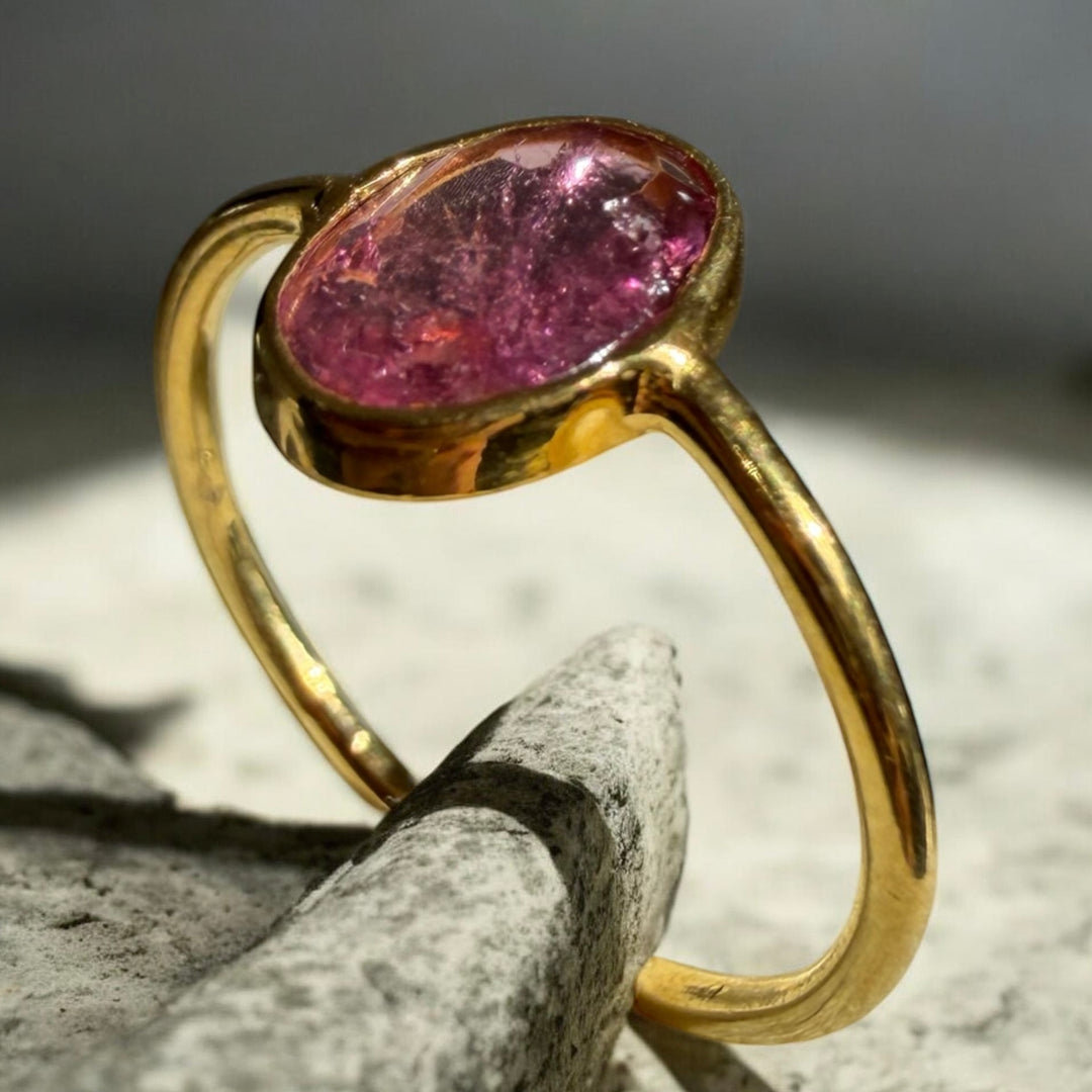 Natural Pink Tourmaline Ring – 18K Gold Vermeil