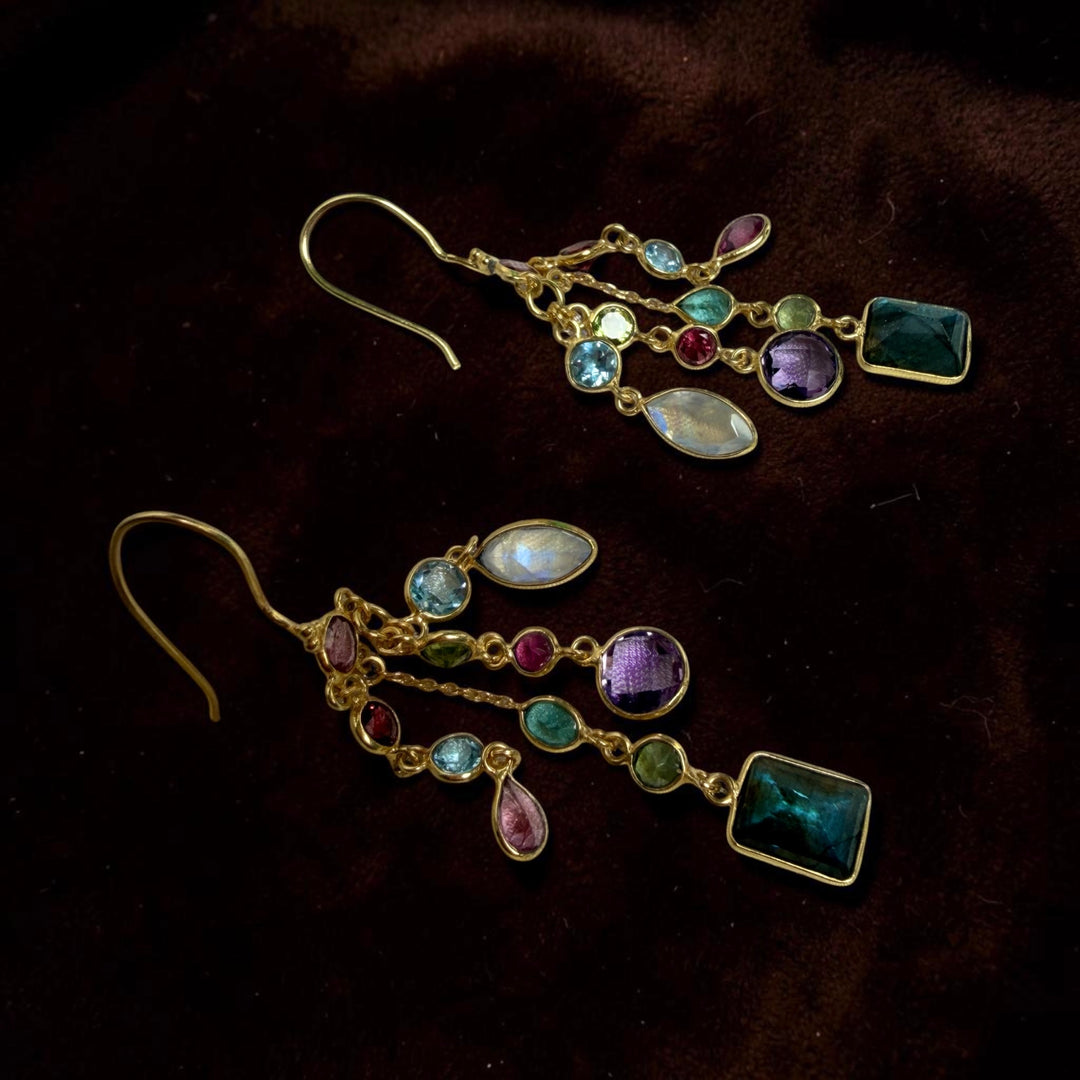 Zarif Labradorite & Multi-Gemstone Chandelier Earrings