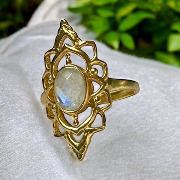 Goddess Bloom Rainbow Moonstone Ring