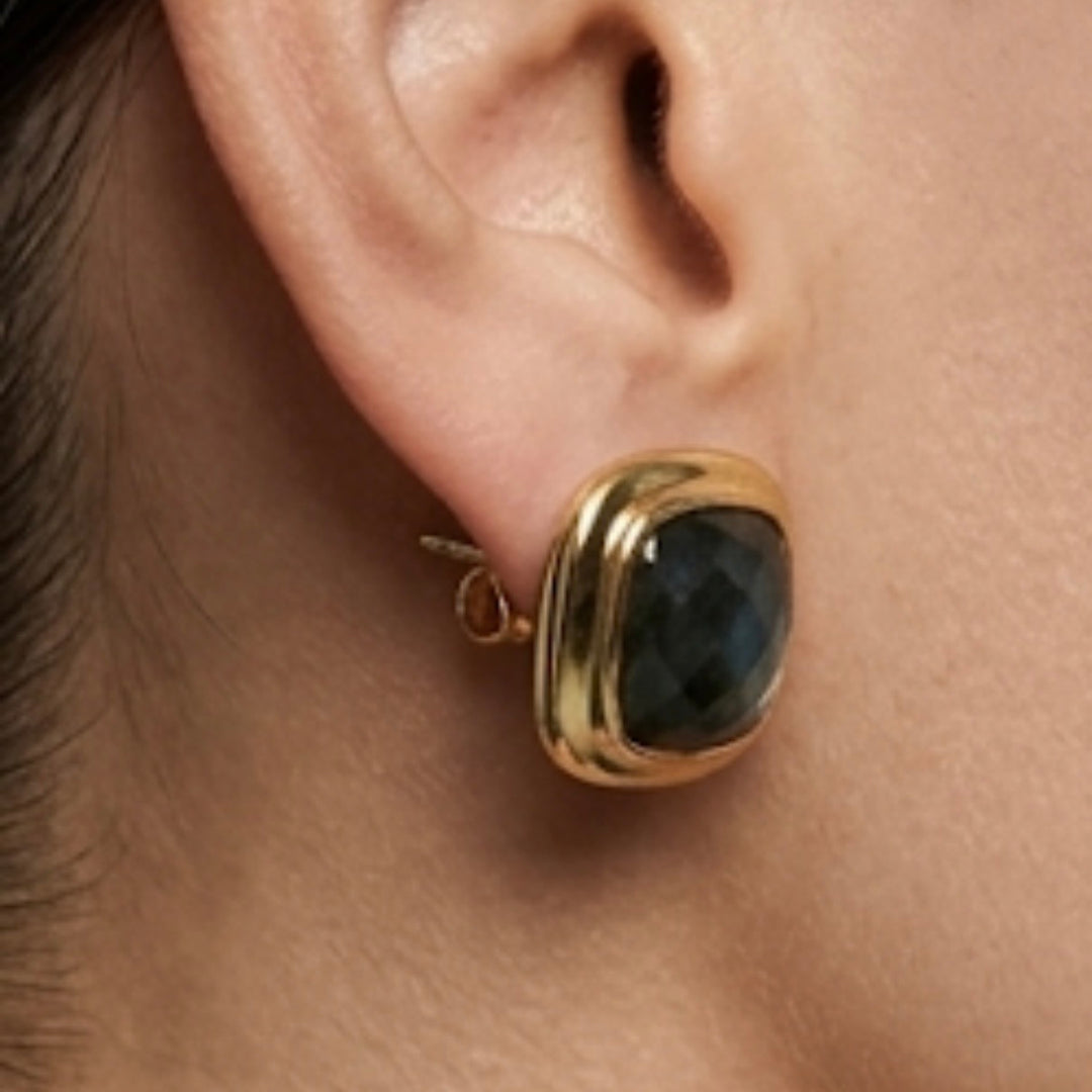 Aurora Glow Labradorite Square Stud Earrings