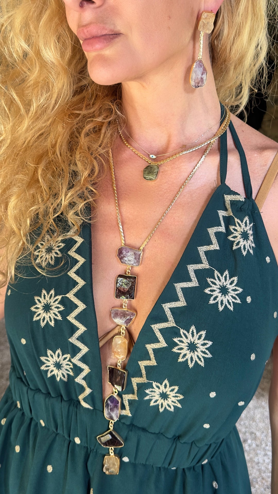 Athena’s Light Jade, Garnet, Citrine And Amethyst Necklace