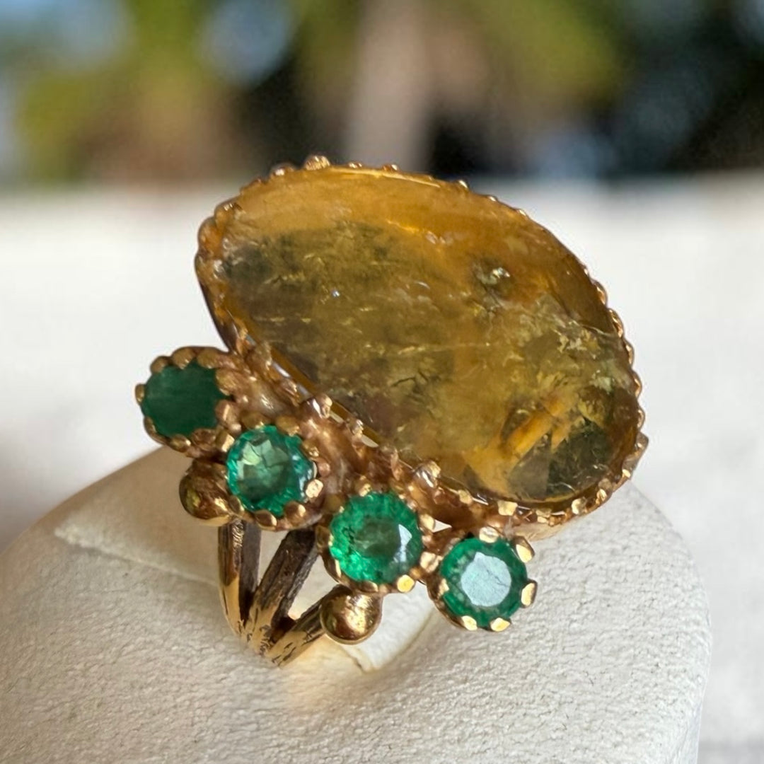 One-of-a-Kind Citrine & Emerald Statement Ring – 18K Gold Plated Sterling Silver