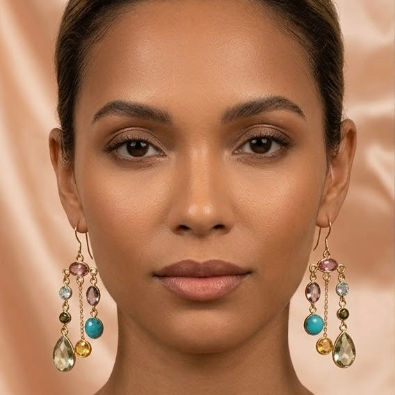Zarif Turquoise, Topaz & Tourmaline Chandelier Earrings
