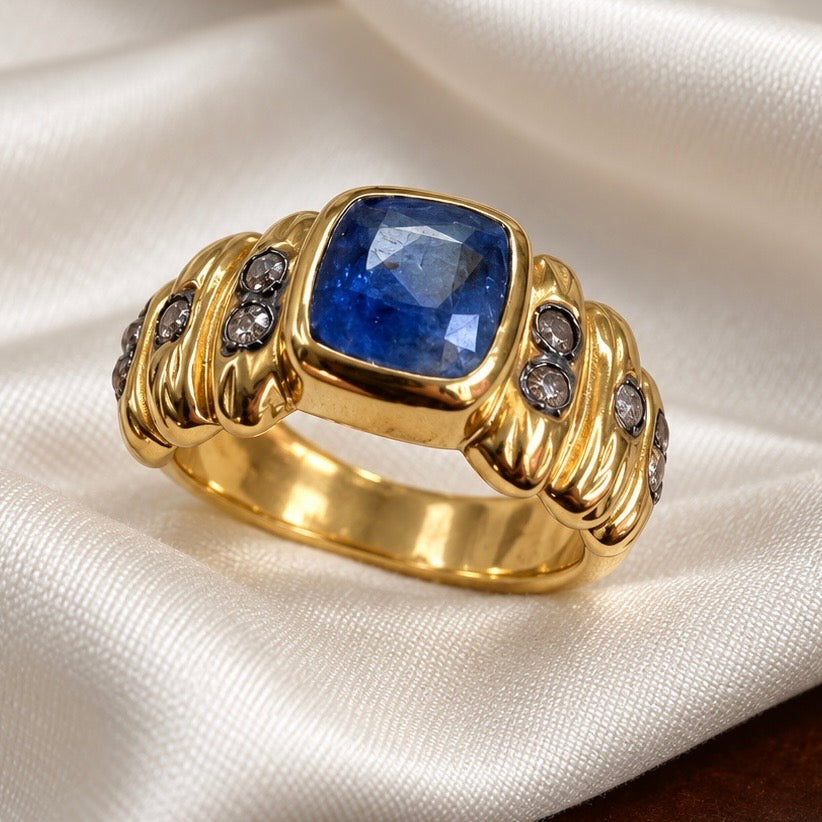 The Kyanite Empress square Kyanite & Diamond Statement Ring