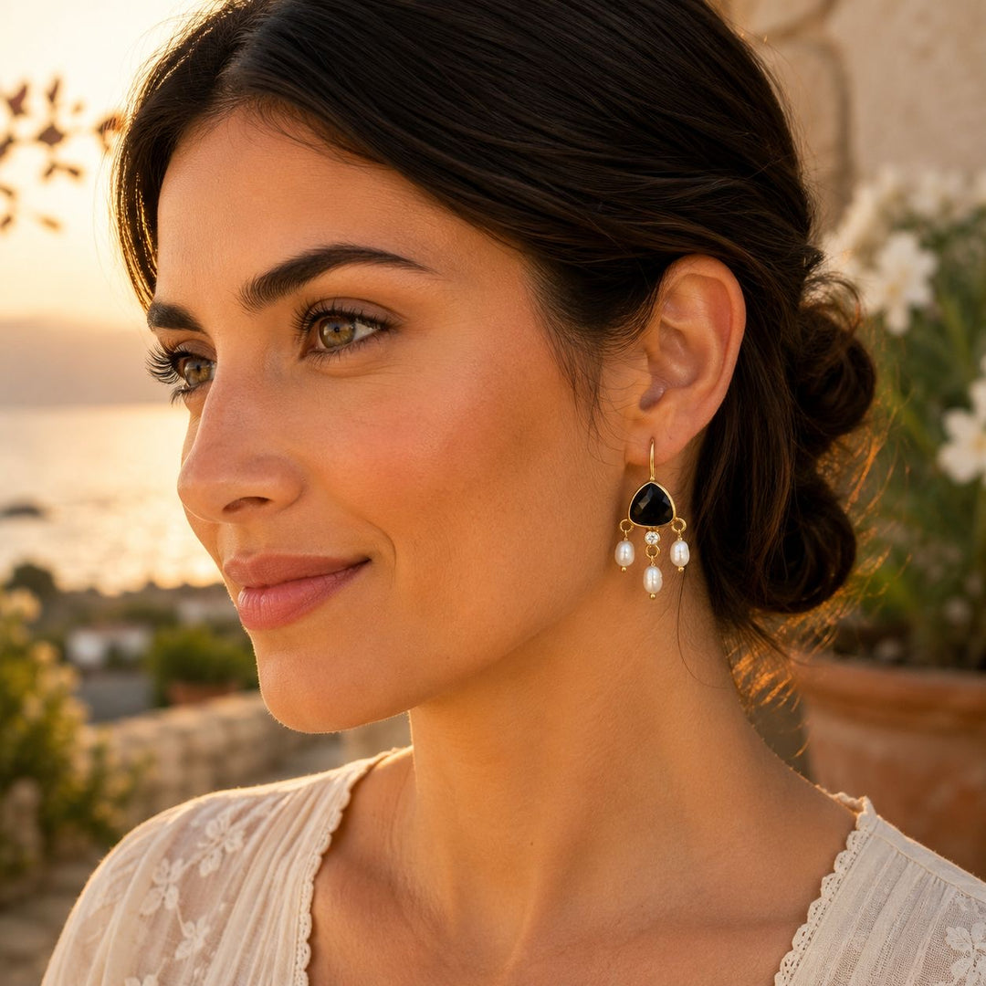 Celeste Gemstone & Pearl Drop Earrings