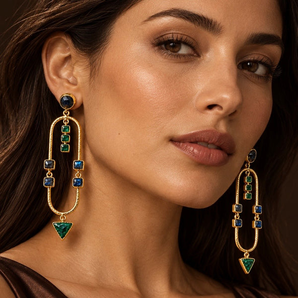 Aurelia Arch Earrings – Natural Labradorite & Emerald