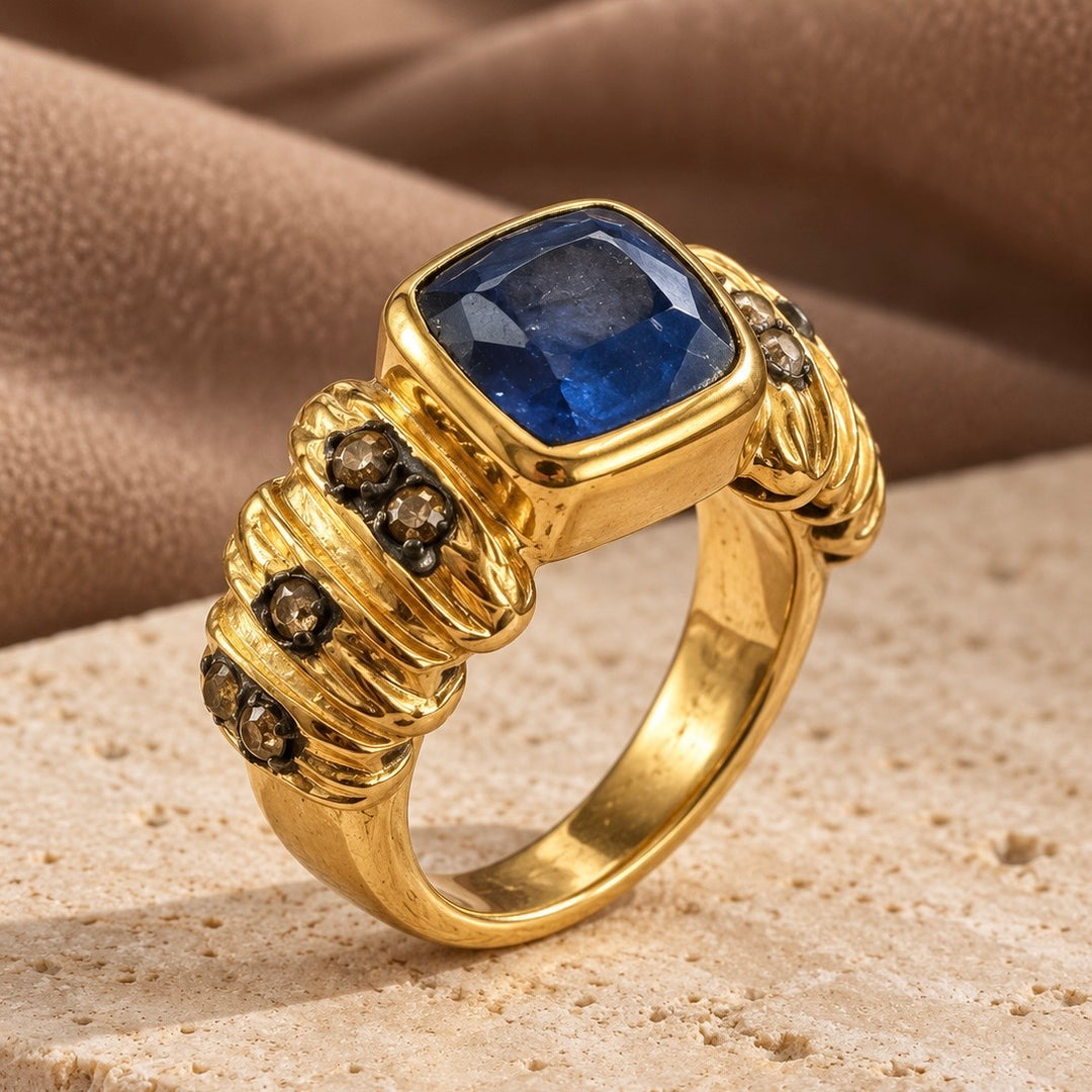 The Kyanite Empress square Kyanite & Diamond Statement Ring