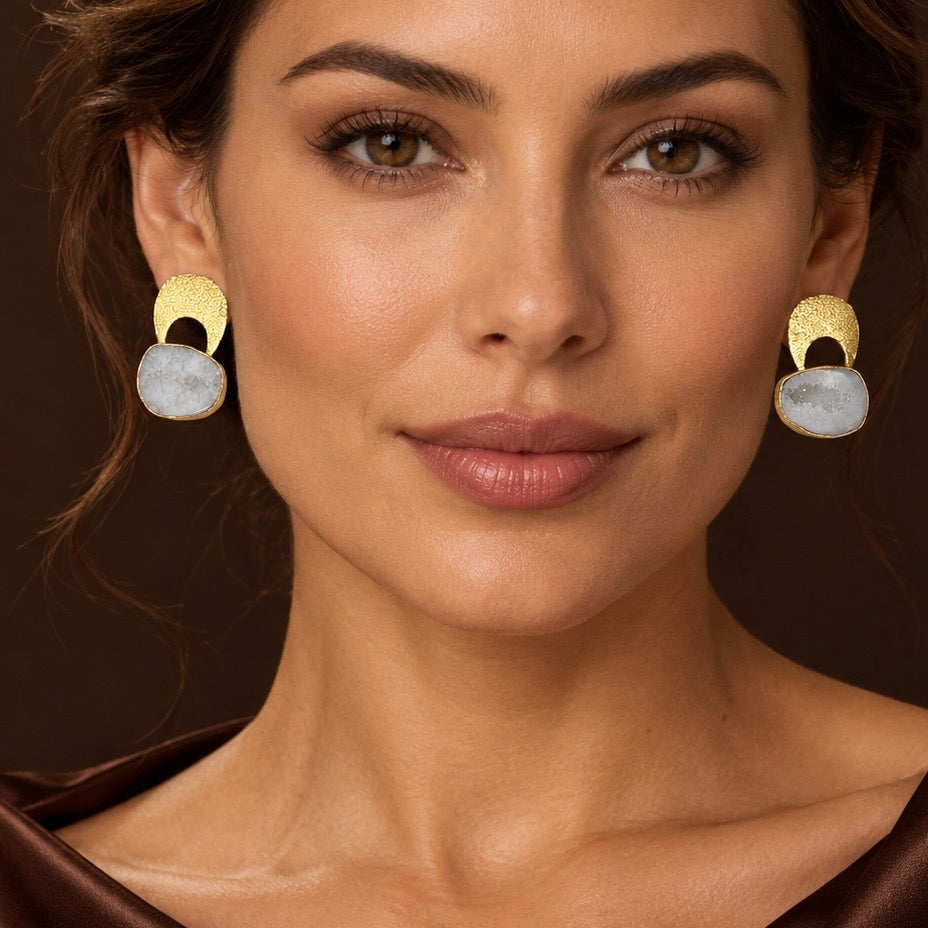 Temple White Agate Druzy Earrings