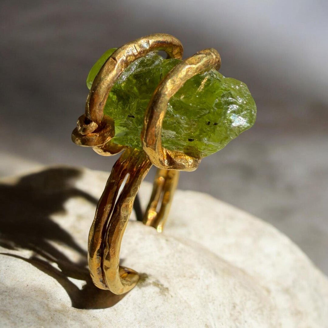 Raw Peridot Statement Ring – 18K Gold Plated Sterling Silver