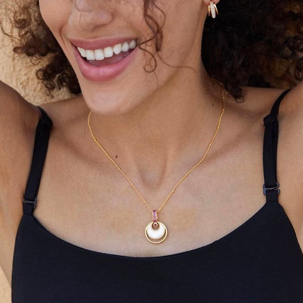 Abalone Zirconia Sphere Pendant Necklace