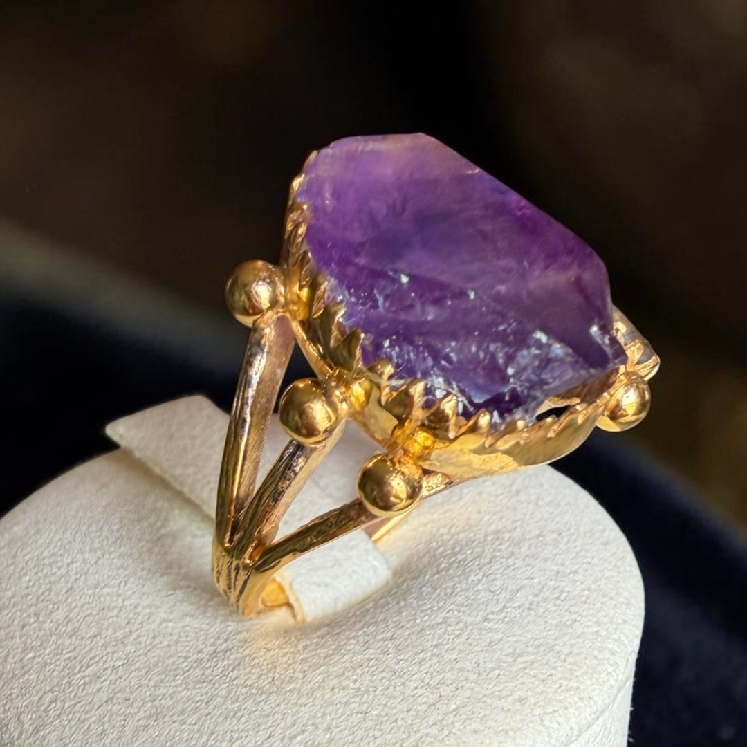 One-of-a-Kind Amethyst & Labradorite Statement Ring – Handmade 18K Gold Plated Sterling Silver