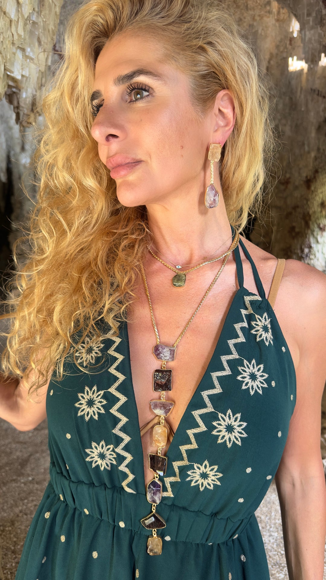 Athena’s Light Jade, Garnet, Citrine And Amethyst Necklace