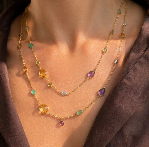 Zarif Golden Aura – Citrine, Amethyst & Mixed Tourmaline Layered Necklace