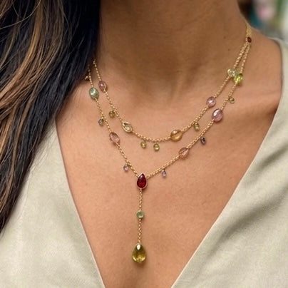 Zarif Mixed Tourmaline, Ruby, Garnet & Yellow Topaz Two-Layer Necklace