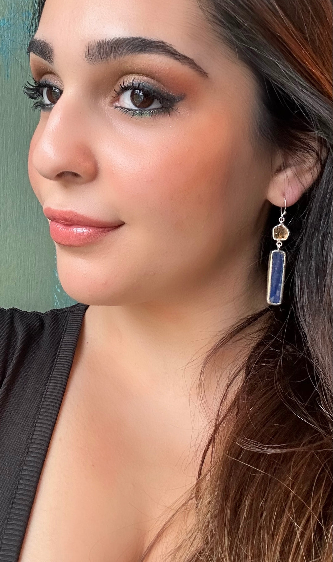 Ethnic Allure citrine & Kyanite Gold and Silver  Earrings