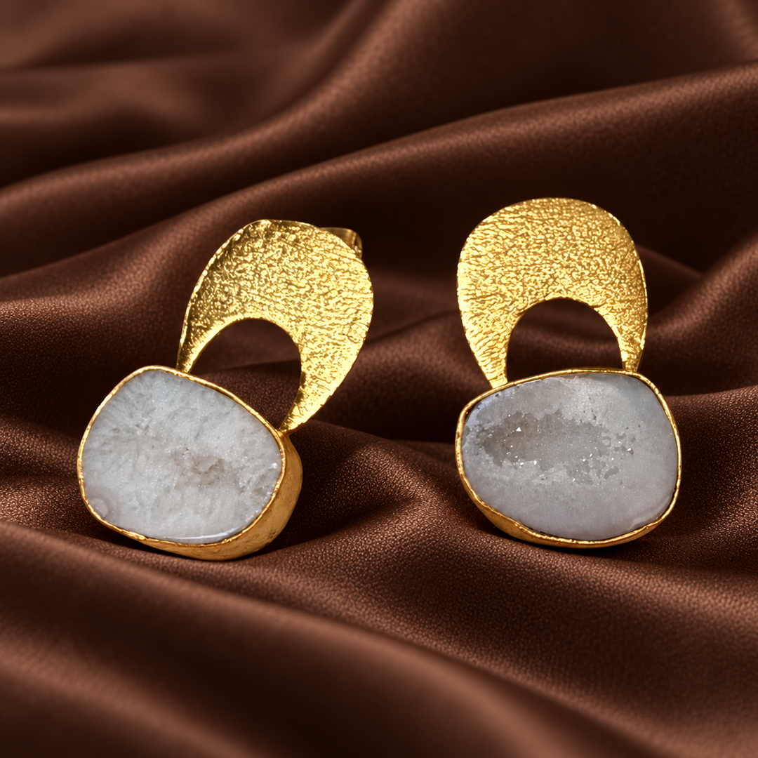Temple White Agate Druzy Earrings