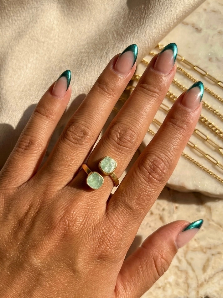 Double Stone Wrap Around  Ring 925 Sterling Silver 18K Gold Plated