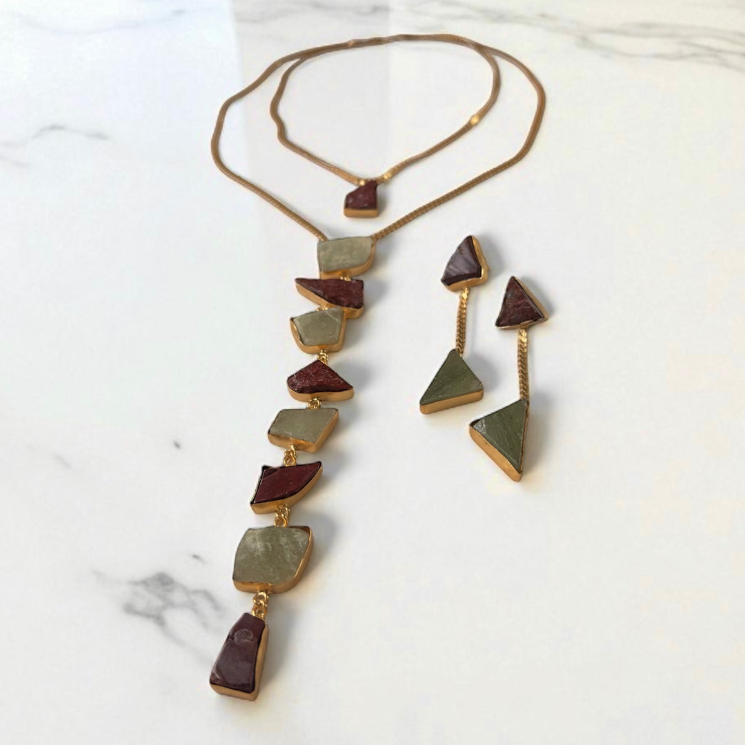 Athena’s Light Red Jasper And Prasiolite Necklace Set