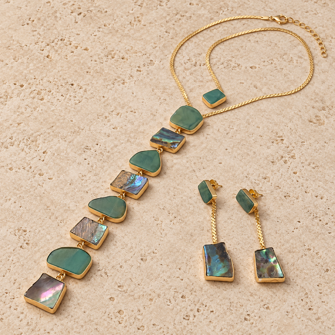 Athena’s Light Turquoise And Abalone Necklace Set