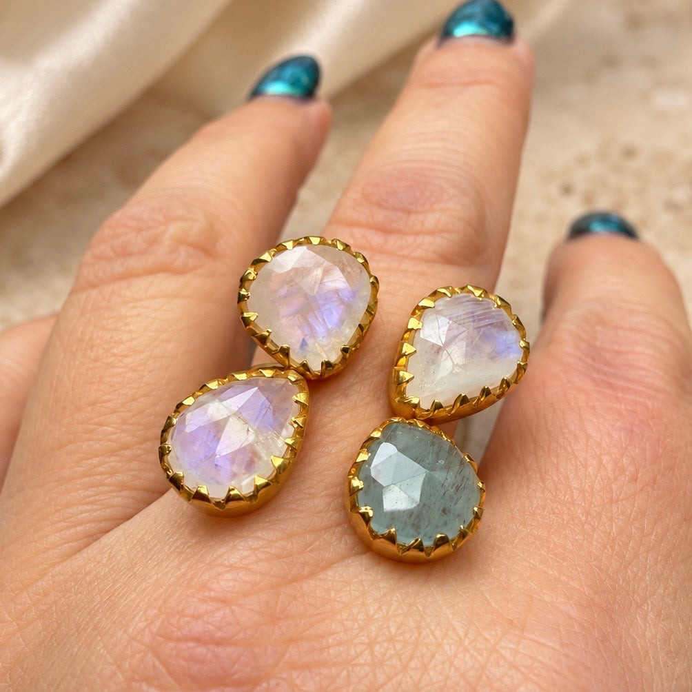 Lunar Butterfly Ring | Rainbow Moonstone & Aquamarine