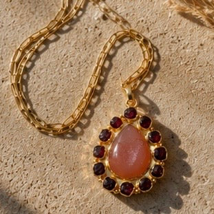 Solar Bloom | Peach Agate Druzy & Natural Garnet Statement Necklace